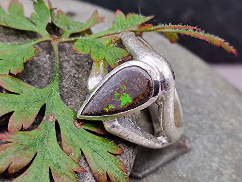 LeoLars-PABE Boulder Opal Design Ring, Gr.55 (17.5), aus 925er Silber, teil-eismattiert, Tropfen, Unikat, Handarbeit