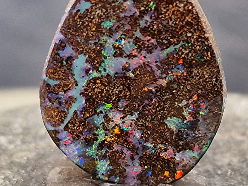 LeoLars-PABE Anhänger mit Boulder Opal und 925er Silber Stiftöse, Mehrfarbig, Opal 21.1 x 15.3 x 4.3mm, Unikat, Handarbeit