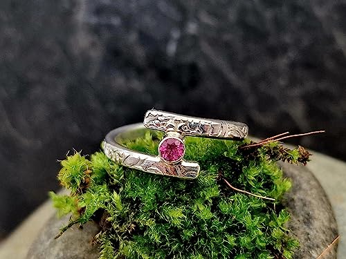 LeoLars-PABE Rosa Turmalin Design Ring, Gr. 57-58, aus 925er Silber mit geprägter Ringschiene, Unikat, Handarbeit
