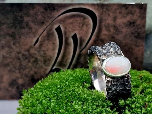 LeoLars-PABE Weißer Opal Design Ring, Gr.58-59, im Lava Style aus 925er Silber, natürlich, massiv, teilgeschwärzt, Unikat, Handarbeit