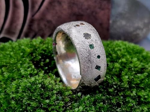 LeoLars-PABE Design Sandguss Ring, Gr.62-63 (19,8), aus 925er Silber mit verschiedenen eingegossenen Edeksteinen, Unikat, Handarbeit
