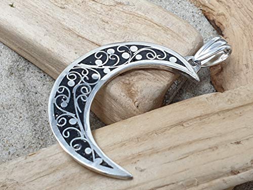 LeoLars-PABE 925er Silber Anhänger Halbmond, mystisch, magisch, emailliert, Unikat, Handarbeit