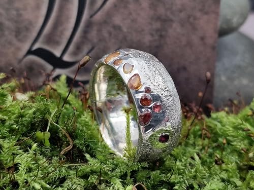 LeoLars-PABE Sandguss Design regenbogen Ring, Gr. 62-63 (19,9), mit eingegossenen echten bunten Edelsteinen aus 925er Silber, Handarbeit, Unikat