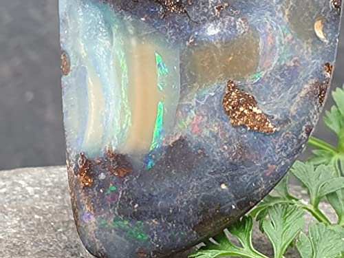 LeoLars-PABE Boulder Opal Anhänger mit 925er Silber Stiftöse, Mehrfarbig Opal 40x21.4x7.5mm, Unikat, Handarbeit