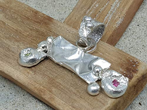LeoLars-PABE Design Anhänger aus 925er Silber Balance mit Peridot und Rubin, Unikat, Handarbeit