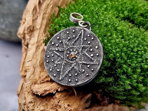LeoLars-PABE Piraten Medaillon Design Anhänger aus 925er Silber mit braunen Diamant in Rosecut, geschwärzt, Windrose, Unikat, Handarbeit