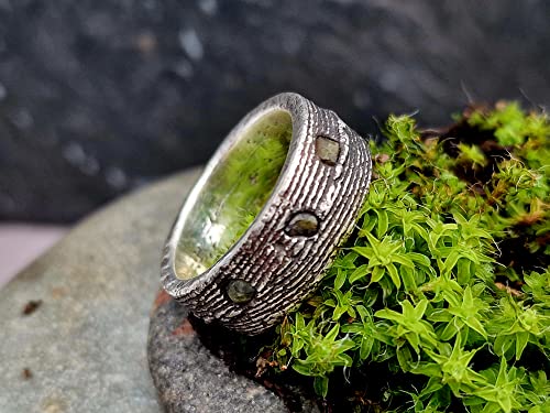 LeoLars-PABE Demantoid Design Rohsteinwürfel Ring, Gr.55, aus 925er Silber im Sepiaguss Geseign, Unikat, Handarbeit