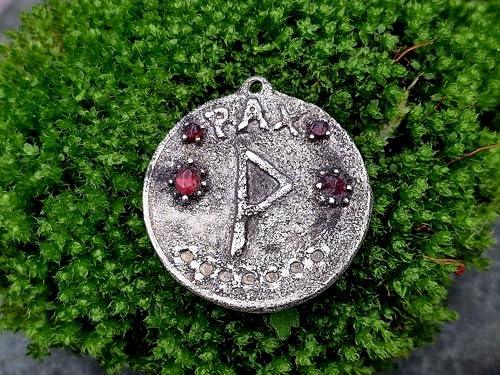 LeoLars-PABE Piraten Medaillon Anhänger PAX aus 925er Silber mit vier Spinellen, teilgeschwärzt, Sandguss, Unikat, Handarbeit