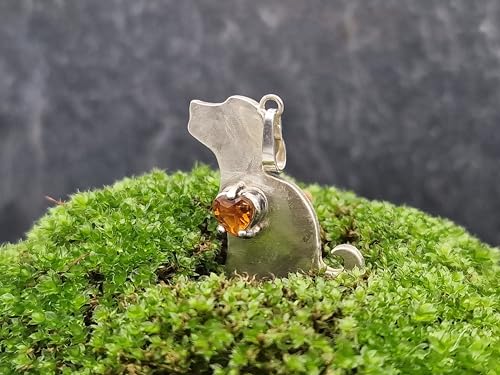 LeoLars-PABE Hundewelpen Anhänger aus 925er Silber mit Mandarin Granat Herz, seidenmatt, Hund, Handarbeit