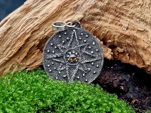 LeoLars-PABE Piraten Medaillon Design Anhänger aus 925er Silber mit braunen Diamant in Rosecut, geschwärzt, Windrose, Unikat, Handarbeit