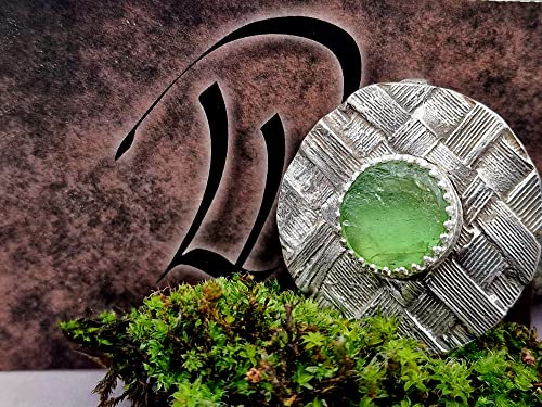 LeoLars-PABE Peridot Design Anhänger mit natürlicher Oberfläche, aus 925er Silber und echter gewebter Pampasgras Oberfläche, teilgeschwärzt, Unikat, Handarbeit