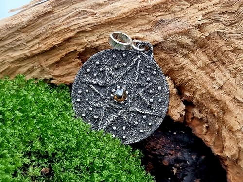 LeoLars-PABE Piraten Medaillon Design Anhänger aus 925er Silber mit braunen Diamant in Rosecut, geschwärzt, Windrose, Unikat, Handarbeit