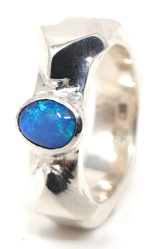 LeoLars-PABE Lightning Ridge Opal Ring Pfeil Design aus 925er Silber, Gr.58, Unikat, Handarbeit
