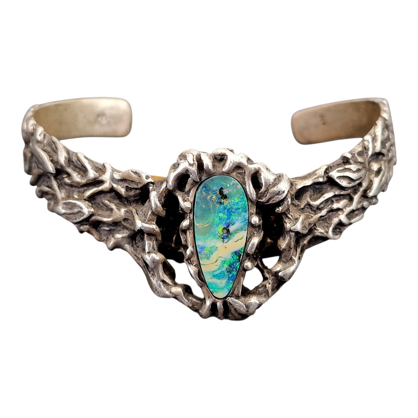 Armspange mit Boulder Opal aus 925er Silber, Organisches Design, Unikat, Handarbeit