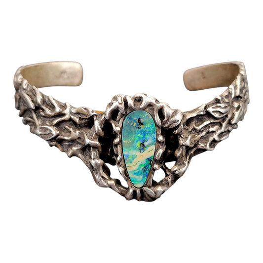 Armspange mit Boulder Opal aus 925er Silber, Organisches Design, Unikat, Handarbeit