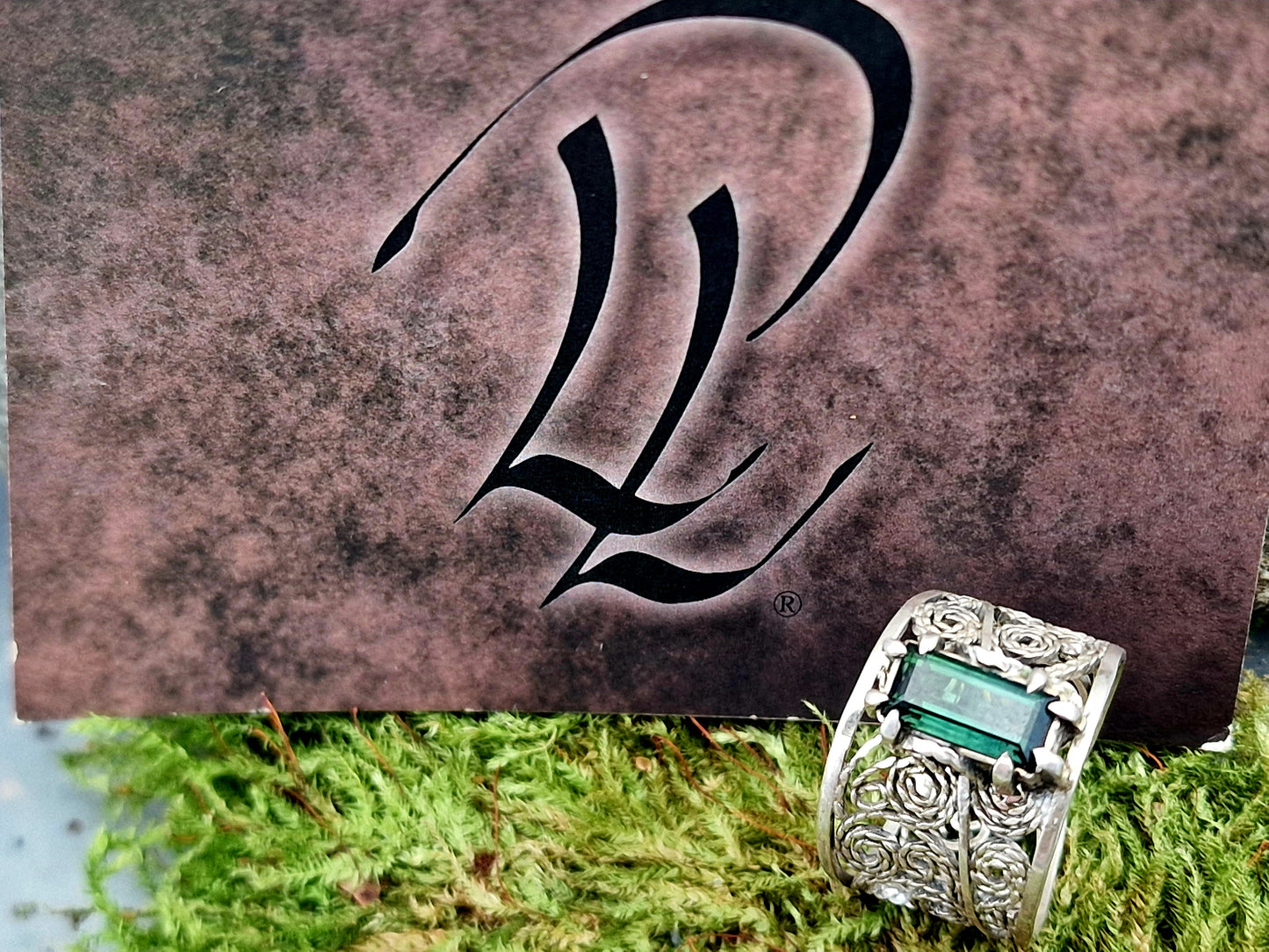 LeoLars-PABE Indigolith Design Filigree Ring, Gr. 57-58, aus 925er Silber, verspielt, leicht, dunkelblau, Unikat, Handarbeit