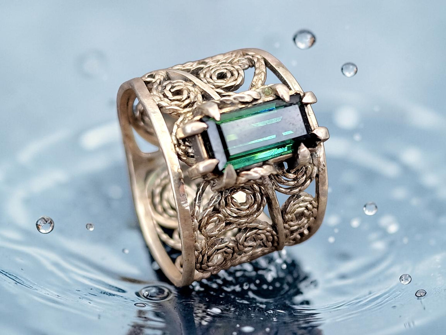 LeoLars-PABE Indigolith Design Filigree Ring, Gr. 57-58, aus 925er Silber, verspielt, leicht, dunkelblau, Unikat, Handarbeit