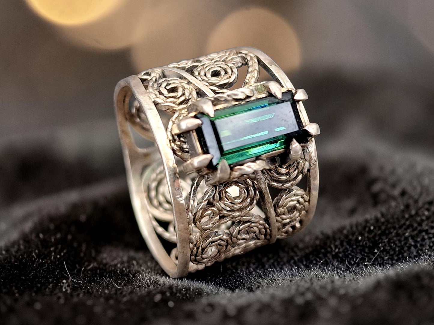 LeoLars-PABE Indigolith Design Filigree Ring, Gr. 57-58, aus 925er Silber, verspielt, leicht, dunkelblau, Unikat, Handarbeit