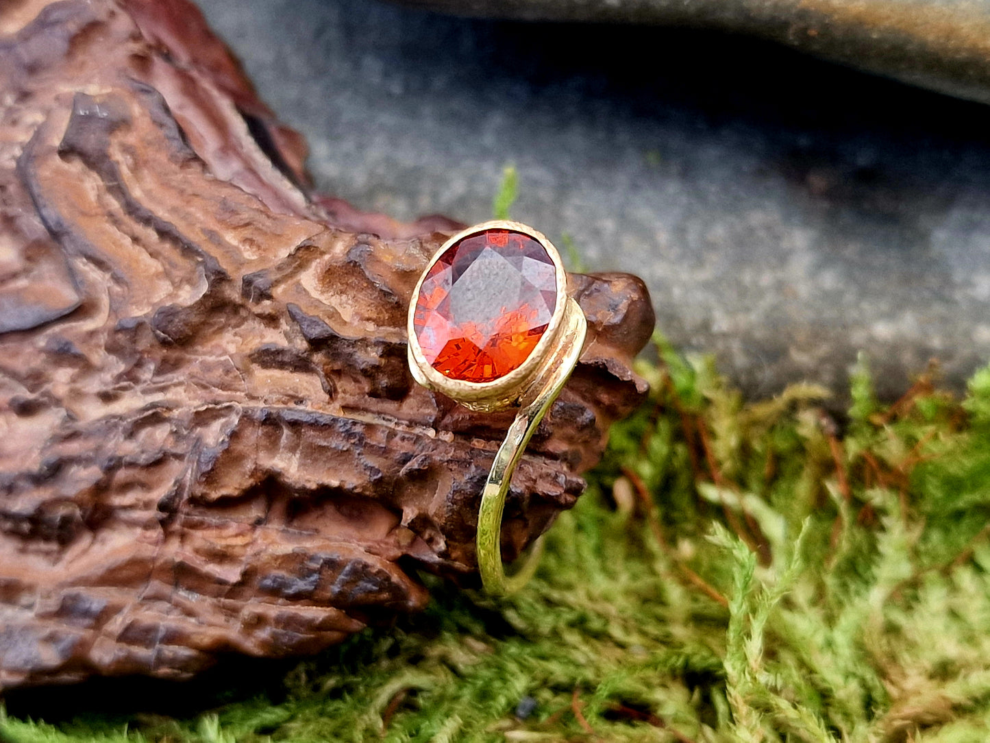 LeoLars-PABE Design Ring mit Mandarin Granat aus 585er Gold, Gr.55, fein, zart, Unikat, Handarbeit
