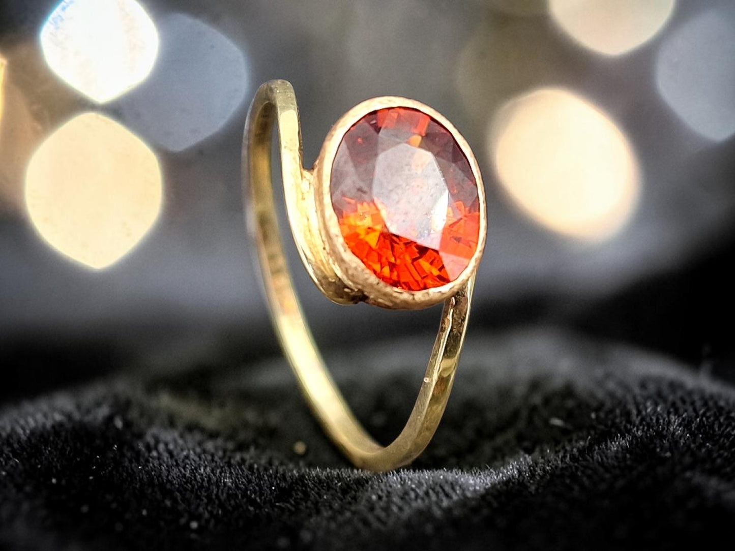LeoLars-PABE Design Ring mit Mandarin Granat aus 585er Gold, Gr.55, fein, zart, Unikat, Handarbeit