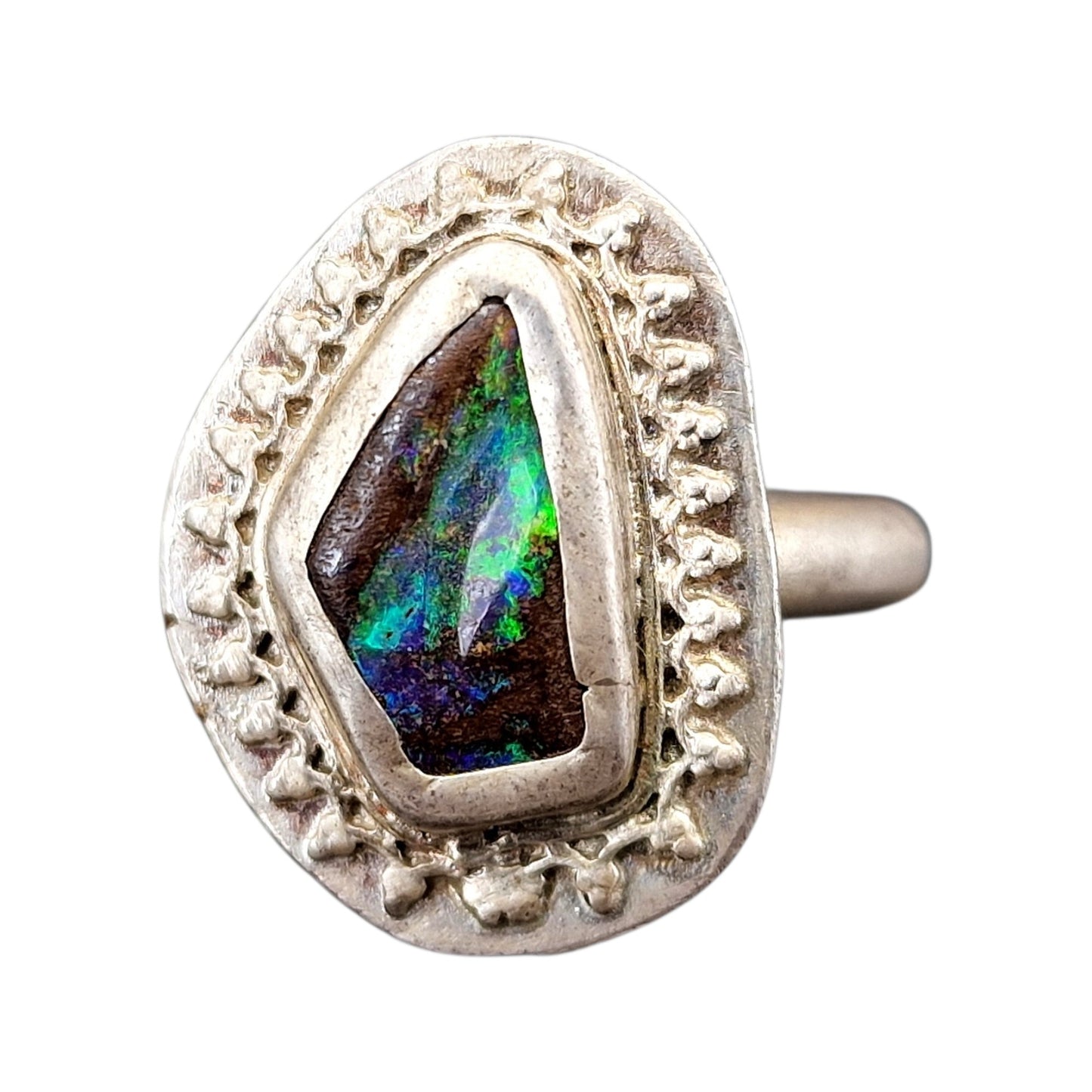 LeoLars-PABE Boulder Opal Design Ring aus 925er Silber, Gr. 56, Rahmen um die Fassung, Unikat, Handarbeit