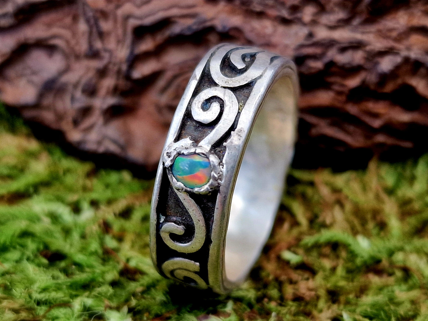 LeoLars-PABE Opal Ring aus 925er Silber mit Lightning Ridge Opal, Gr.63, Unikat, Handarbeit