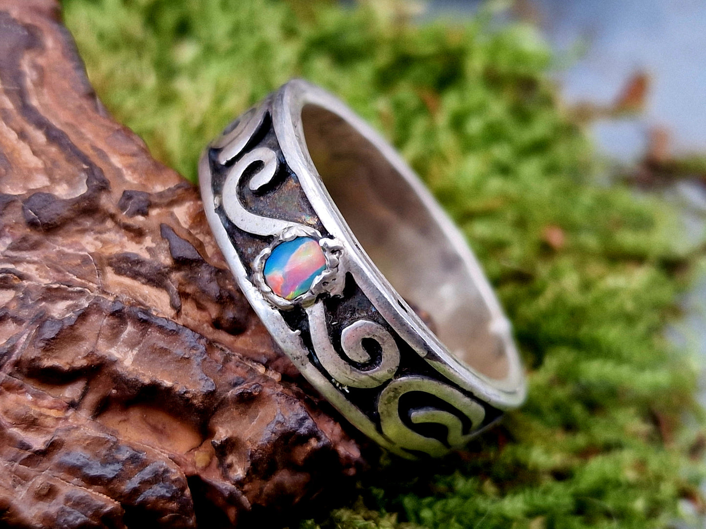 LeoLars-PABE Opal Ring aus 925er Silber mit Lightning Ridge Opal, Gr.63, Unikat, Handarbeit