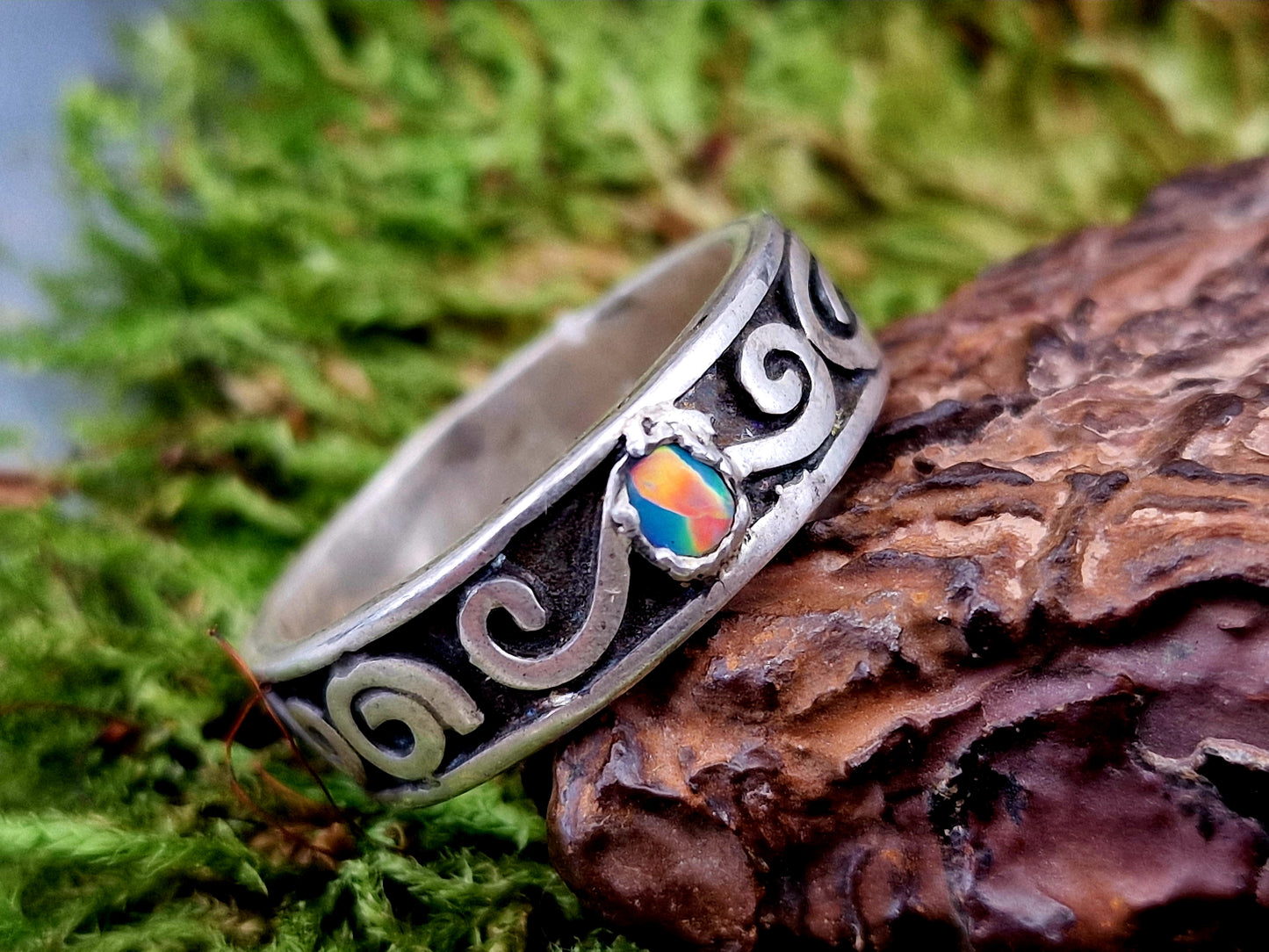 LeoLars-PABE Opal Ring aus 925er Silber mit Lightning Ridge Opal, Gr.63, Unikat, Handarbeit