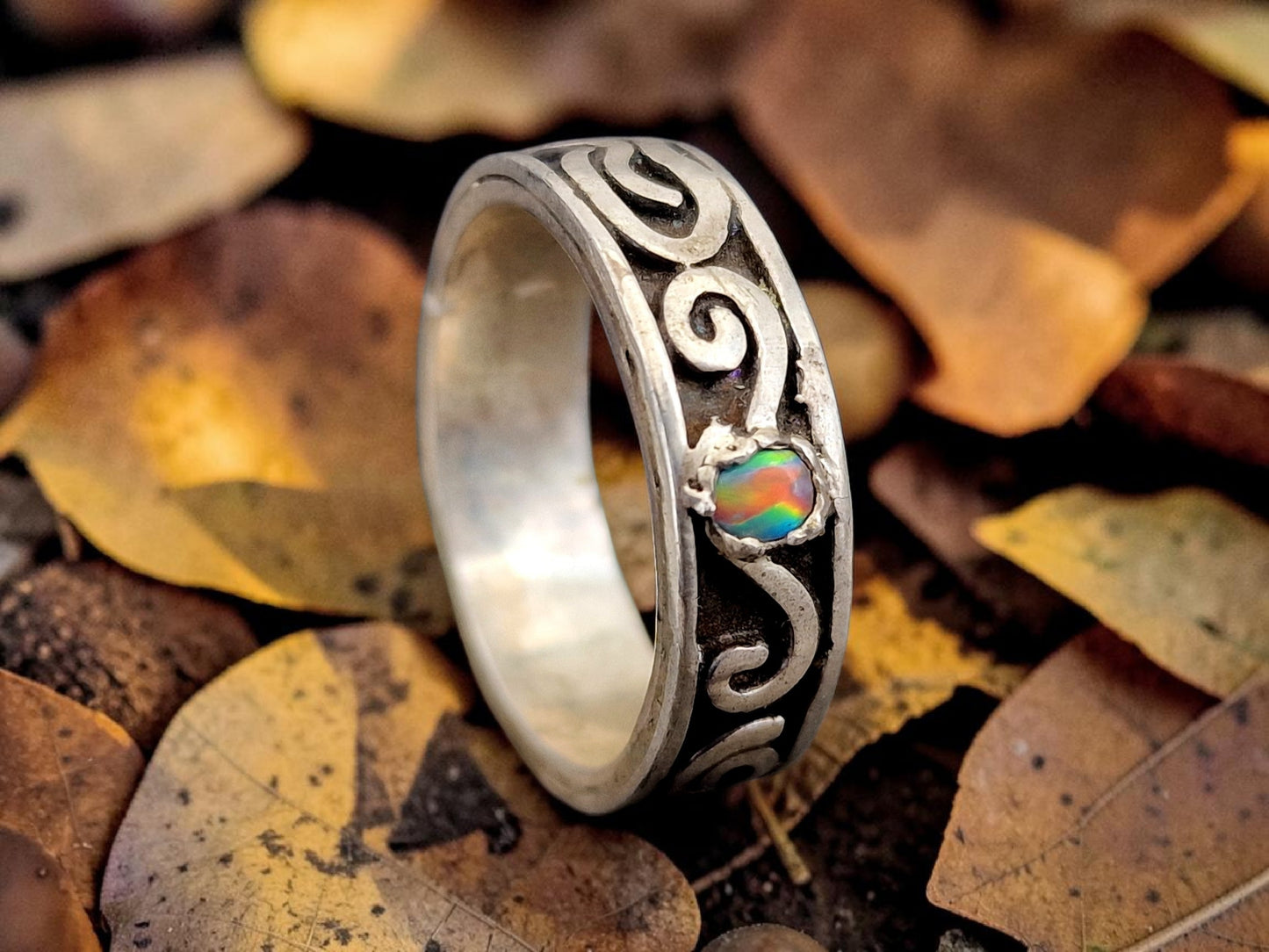 LeoLars-PABE Opal Ring aus 925er Silber mit Lightning Ridge Opal, Gr.63, Unikat, Handarbeit