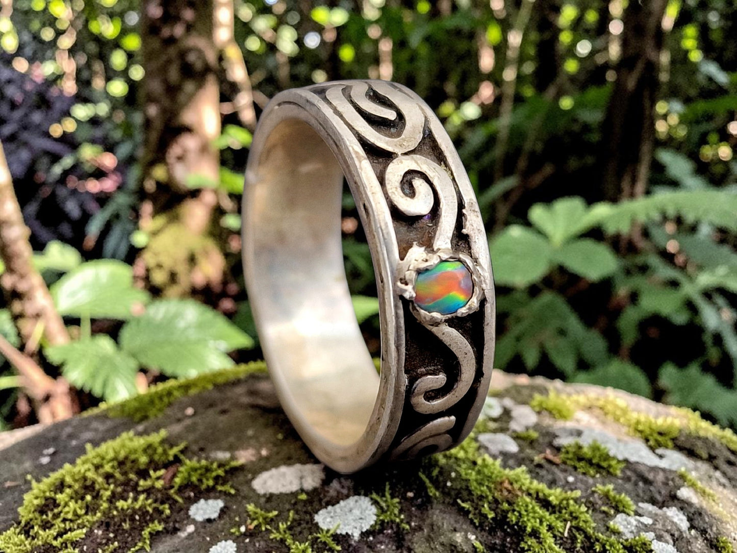LeoLars-PABE Opal Ring aus 925er Silber mit Lightning Ridge Opal, Gr.63, Unikat, Handarbeit