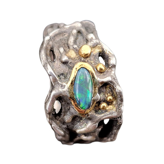 LeoLars-PABE Lightning Ridge Opal Design Ring, Gr.58 (18,5), aus 925er Silber mit 585er Gold Elementen, Roh, Stylisch, Anders, Individuell, Unikat, Handarbeit