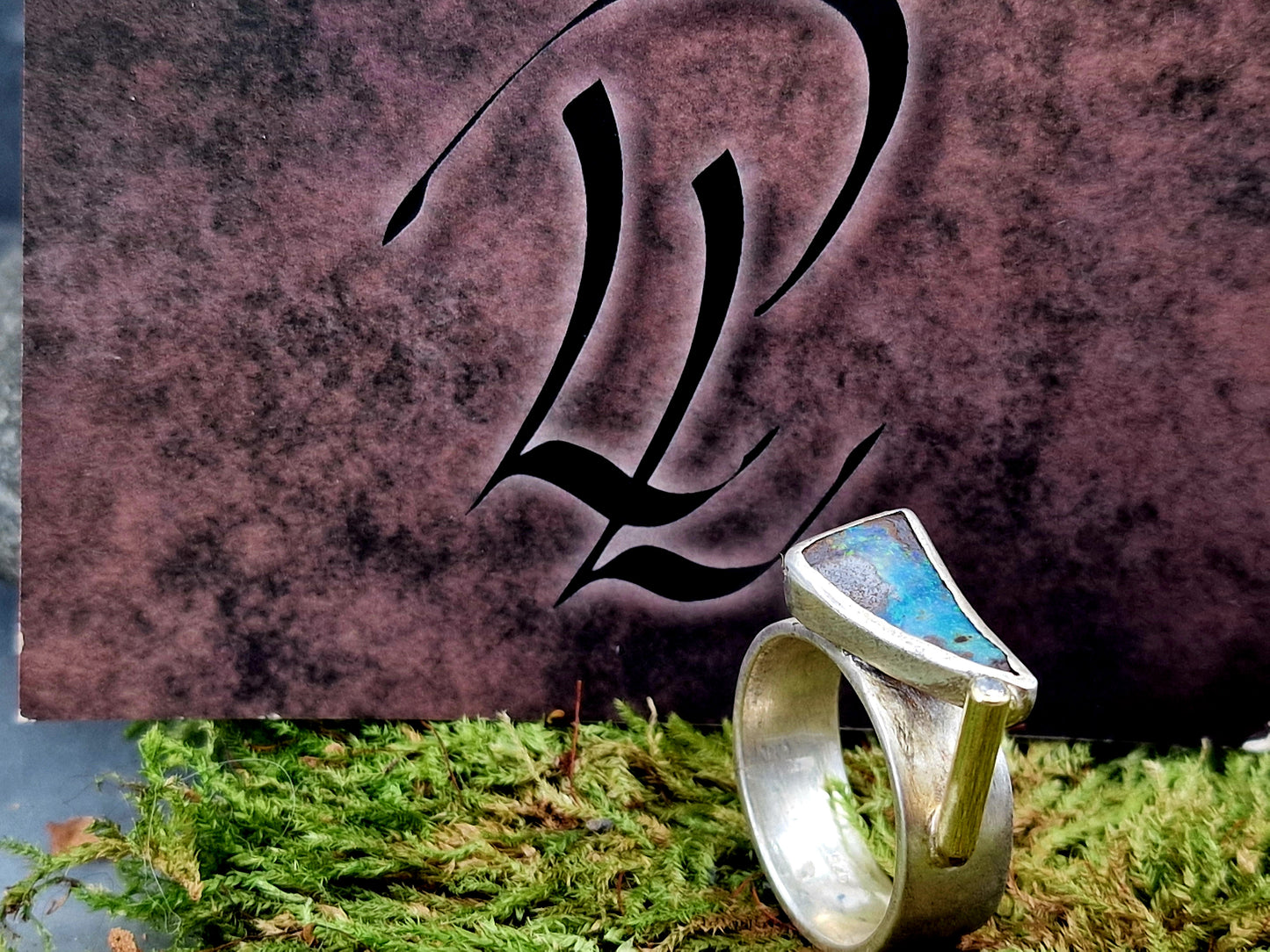 LeoLars-PABE Boulder Opal Design Ring, Gr.58 (18.7), aus 925er Silber mit Brilliant in 585er Kanal Fassung, Unikat, Handarbeit