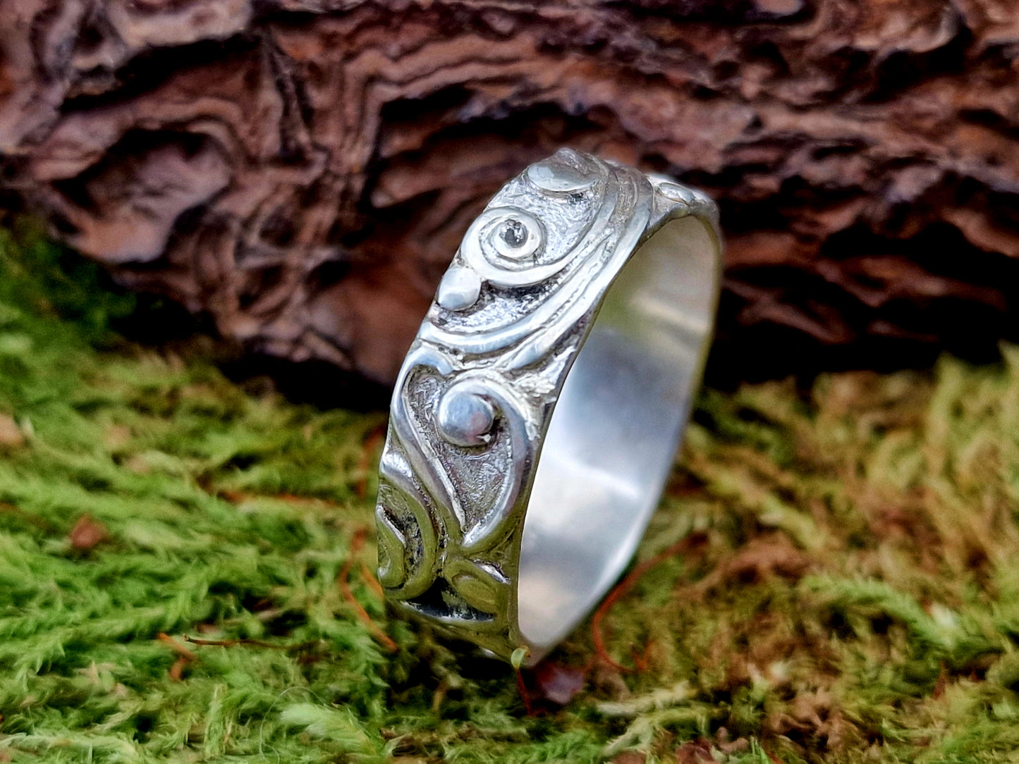 Herrlich verschnörkelter Kraftring aus 925er Silber, Gr. 65 (20,7), Floral schnörkeliges Design, Unisex, Unikat, Handarbeit