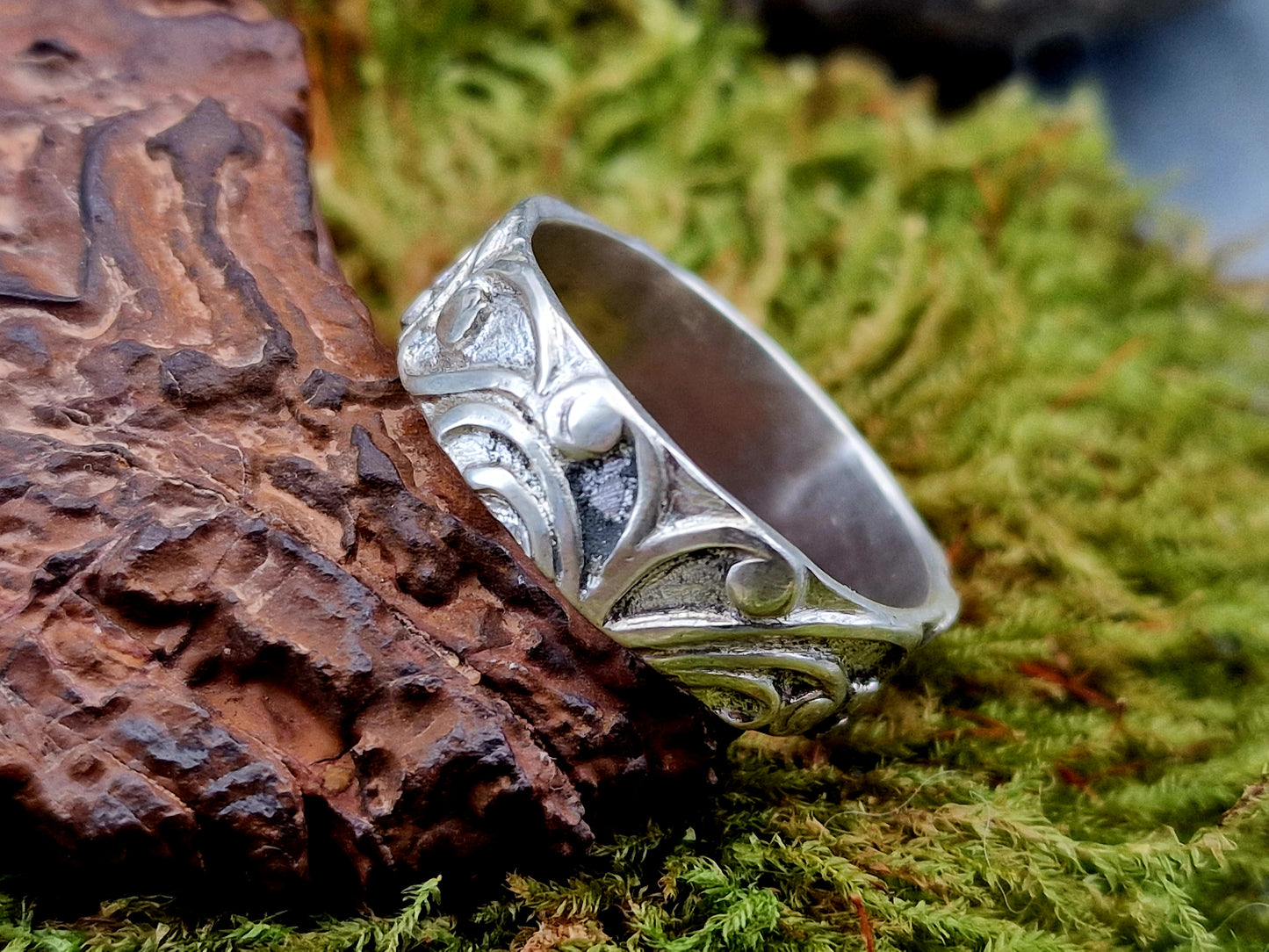 Herrlich verschnörkelter Kraftring aus 925er Silber, Gr. 65 (20,7), Floral schnörkeliges Design, Unisex, Unikat, Handarbeit