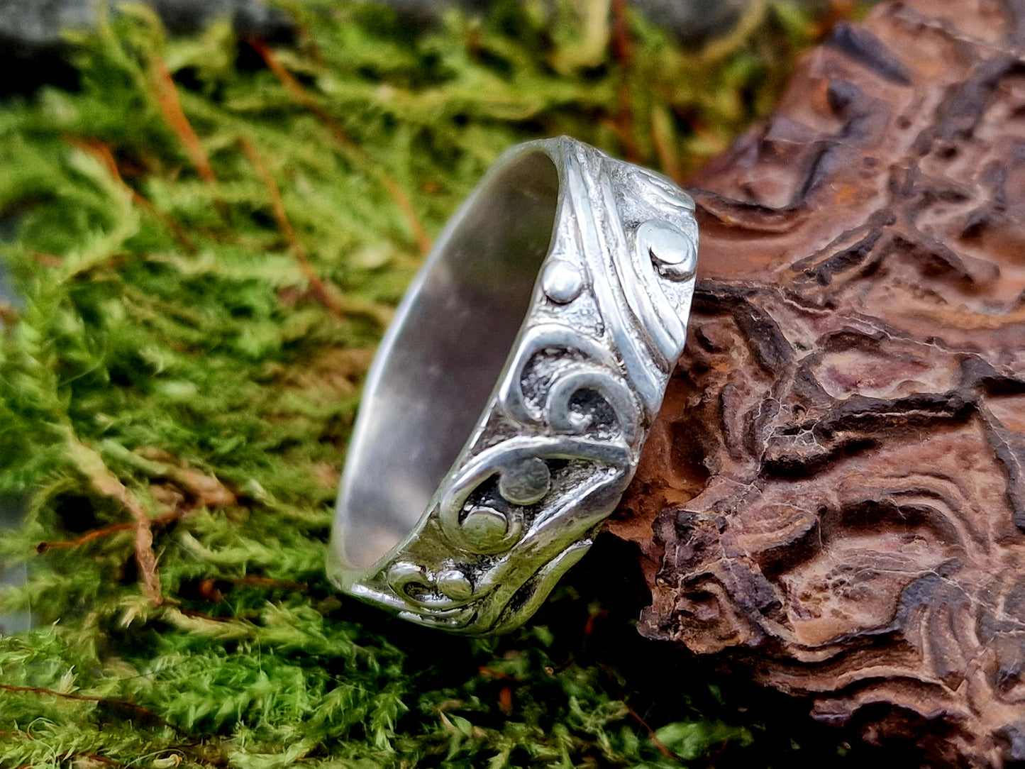 Herrlich verschnörkelter Kraftring aus 925er Silber, Gr. 65 (20,7), Floral schnörkeliges Design, Unisex, Unikat, Handarbeit