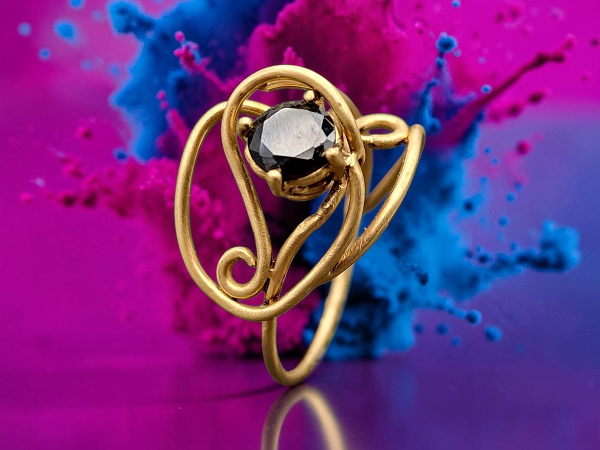 LeoLars-PABE Schwarzer Diamant 1.39ct. Ring Gr.57 aus 750er Gold, verspielt, zart, Golddraht, Unikat, Handarbeit