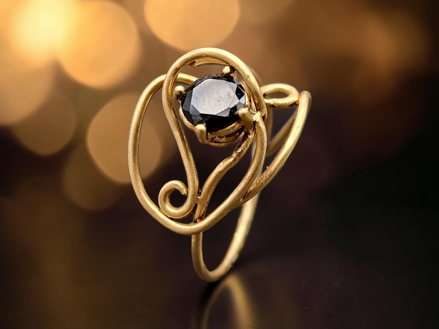 LeoLars-PABE Schwarzer Diamant 1.39ct. Ring Gr.57 aus 750er Gold, verspielt, zart, Golddraht, Unikat, Handarbeit