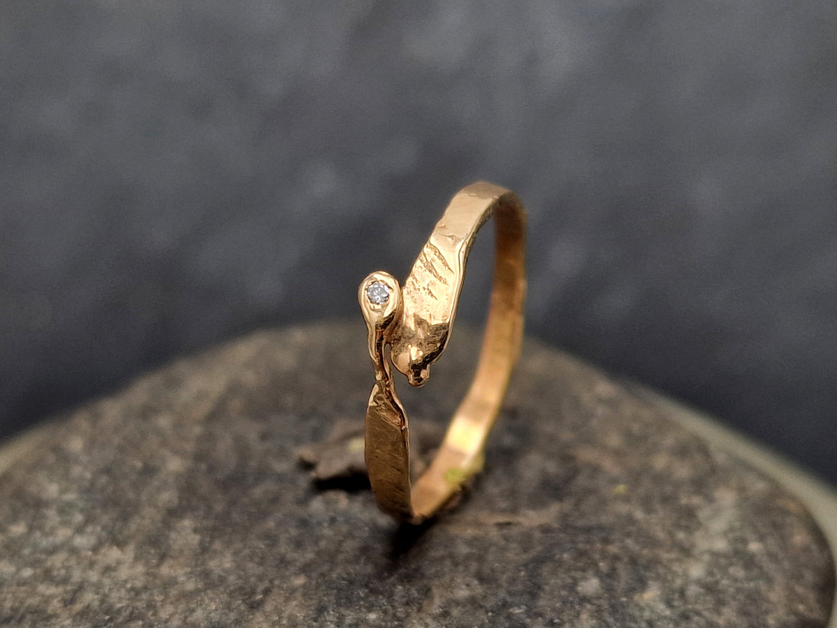 LeoLars-PABE Diamant Ring aus 750er Rosegold, Gr.55 (17.5), Diamant 1,3mm, Fusion, gehämmertes organisches Design, Unikat, Handarbeit
