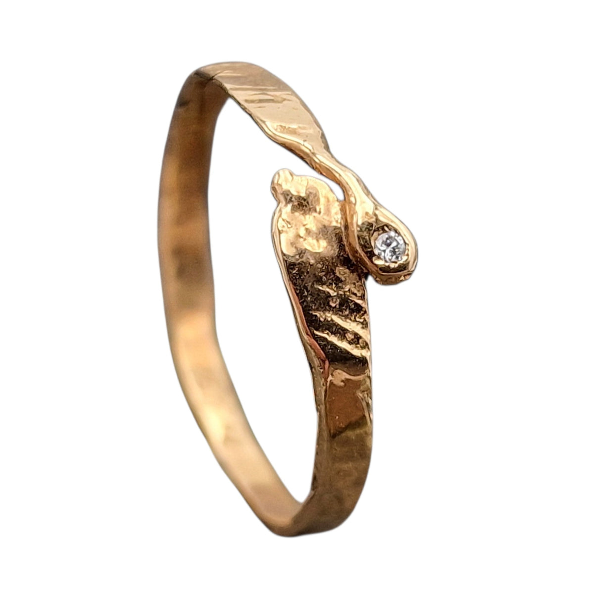LeoLars-PABE Diamant Ring aus 750er Rosegold, Gr.55 (17.5), Diamant 1,3mm, Fusion, gehämmertes organisches Design, Unikat, Handarbeit