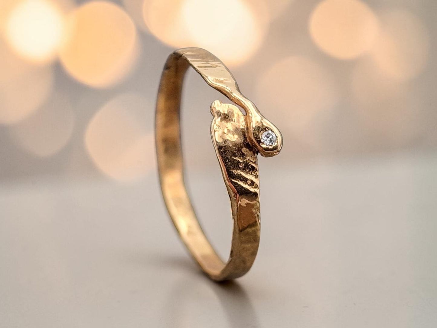 LeoLars-PABE Diamant Ring aus 750er Rosegold, Gr.55 (17.5), Diamant 1,3mm, Fusion, gehämmertes organisches Design, Unikat, Handarbeit
