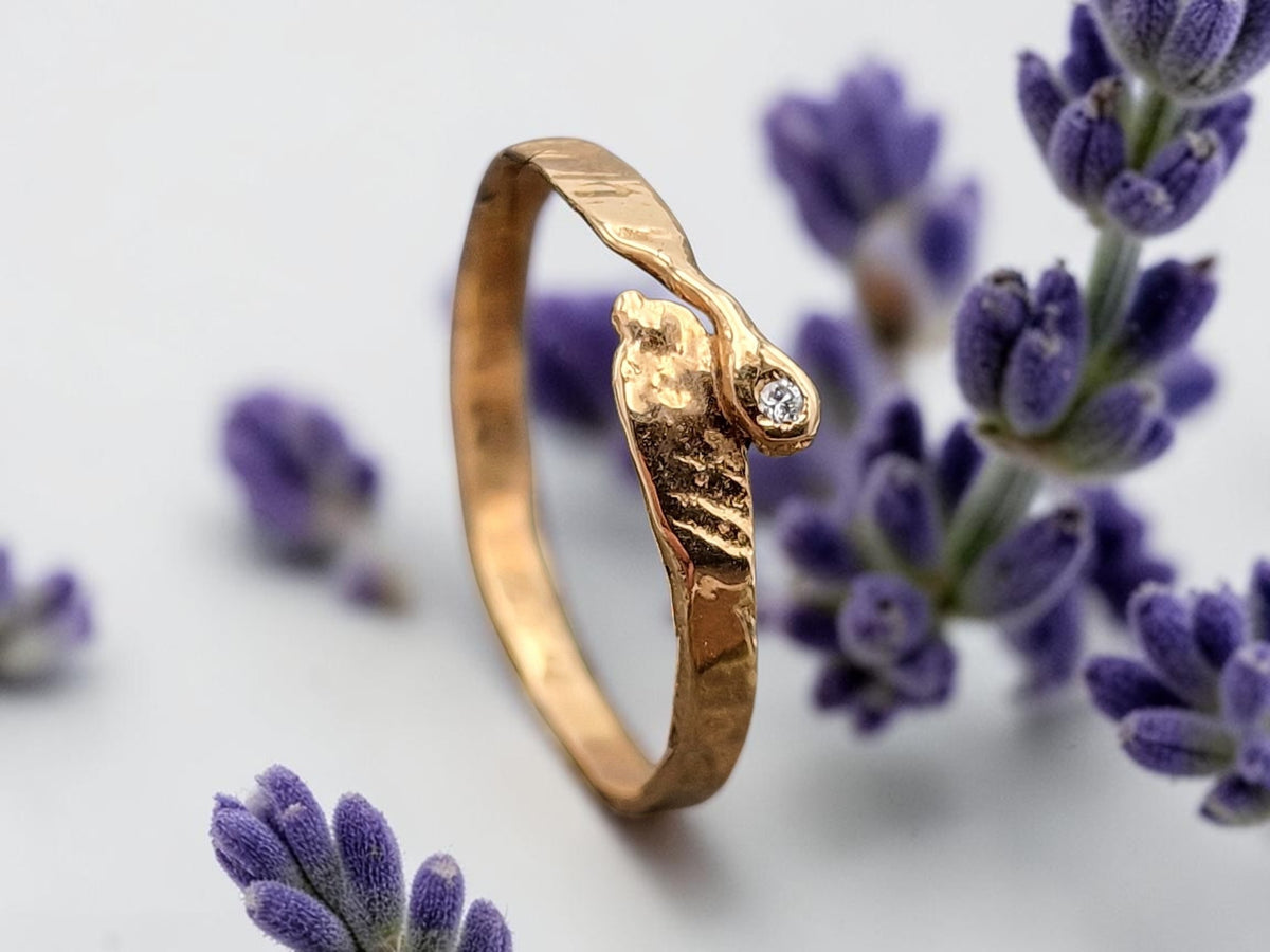 LeoLars-PABE Diamant Ring aus 750er Rosegold, Gr.55 (17.5), Diamant 1,3mm, Fusion, gehämmertes organisches Design, Unikat, Handarbeit