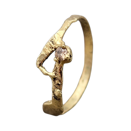 LeoLars-PABE Diamant Ring aus 585er Gelbgold, Gr.58 (18,2), 2,5mm Congacfarbener Diamant, Fusion, Organic Design, Unikat, Handarbeit