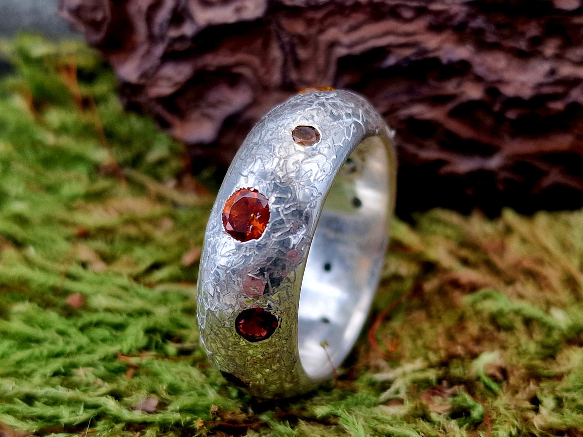 LeoLars-PABE Rainbow Universe Ring aus 925er Silber, Gr.61 (19,5), mit verschiedensten echten Edelsteinen, eismattiert, Unikat, Handarbeit