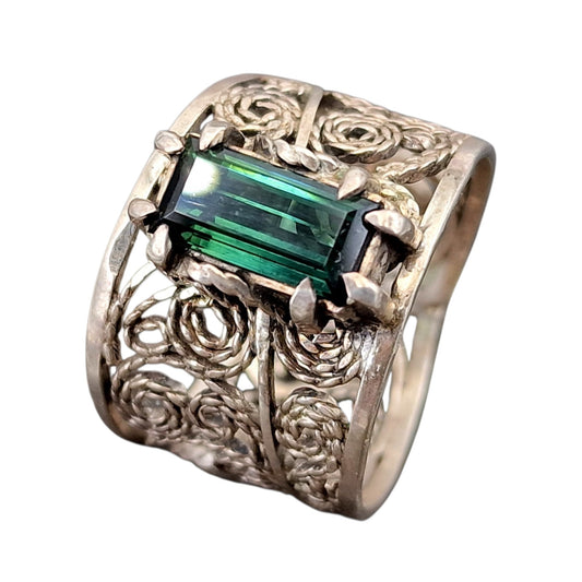 LeoLars-PABE Indigolith Design Filigree Ring, Gr. 57-58, aus 925er Silber, verspielt, leicht, dunkelblau, Unikat, Handarbeit