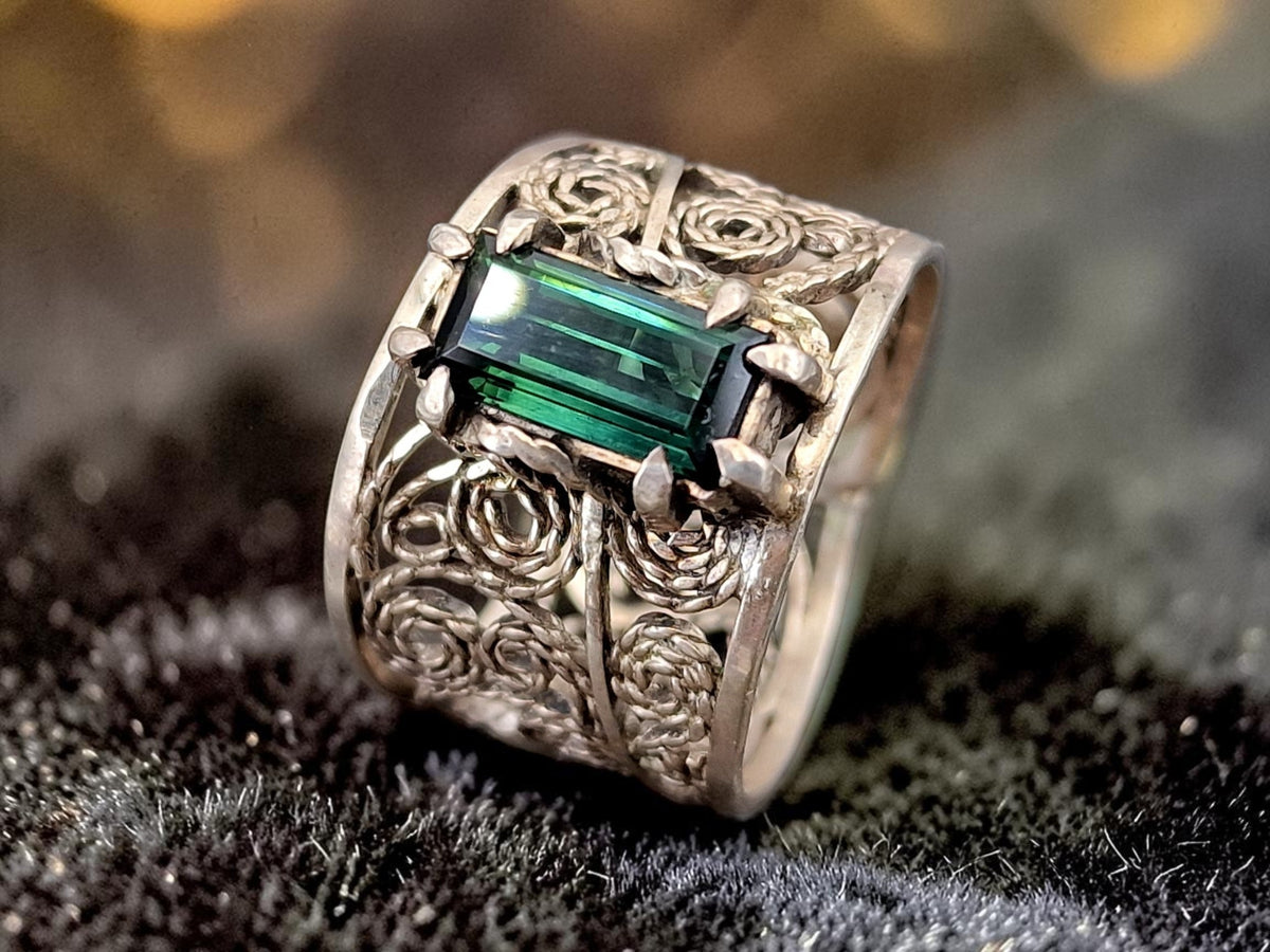 LeoLars-PABE Indigolith Design Filigree Ring, Gr. 57-58, aus 925er Silber, verspielt, leicht, dunkelblau, Unikat, Handarbeit
