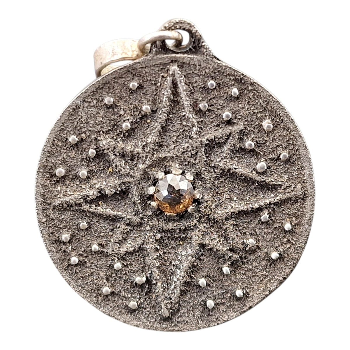 LeoLars-PABE Piraten Medaillon Design Anhänger aus 925er Silber mit braunen Diamant in Rosecut, geschwärzt, Windrose, Unikat, Handarbeit