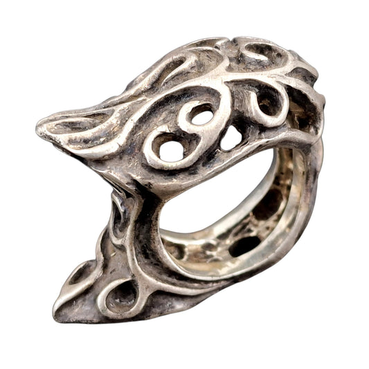 LeoLars-PABE Anderthalb Finger Design Ring, Gr.59 (18,7), aus 925er Silber mit Schnörkeln, Super massiv, Groß, teilgeschwärzt, Unikat, Handarbeit