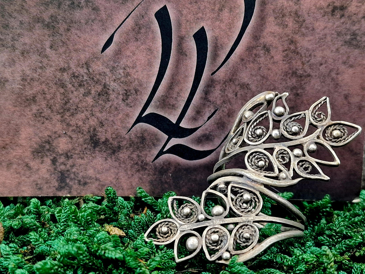 LeoLars-PABE Großer Elfen Wald Filigree Ring, Gr. 58, aus 925er Silber, teilgeschwärzt, Unikat, Handarbeit