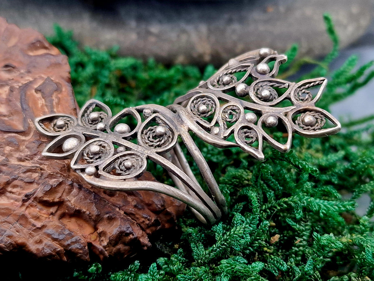 LeoLars-PABE Großer Elfen Wald Filigree Ring, Gr. 58, aus 925er Silber, teilgeschwärzt, Unikat, Handarbeit