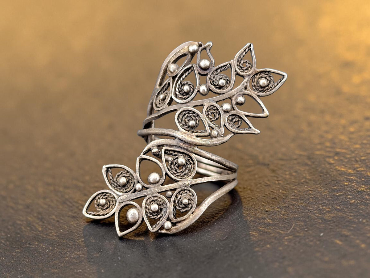 LeoLars-PABE Großer Elfen Wald Filigree Ring, Gr. 58, aus 925er Silber, teilgeschwärzt, Unikat, Handarbeit